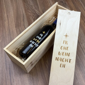 Weinkiste mit bedruckter Weinflasche